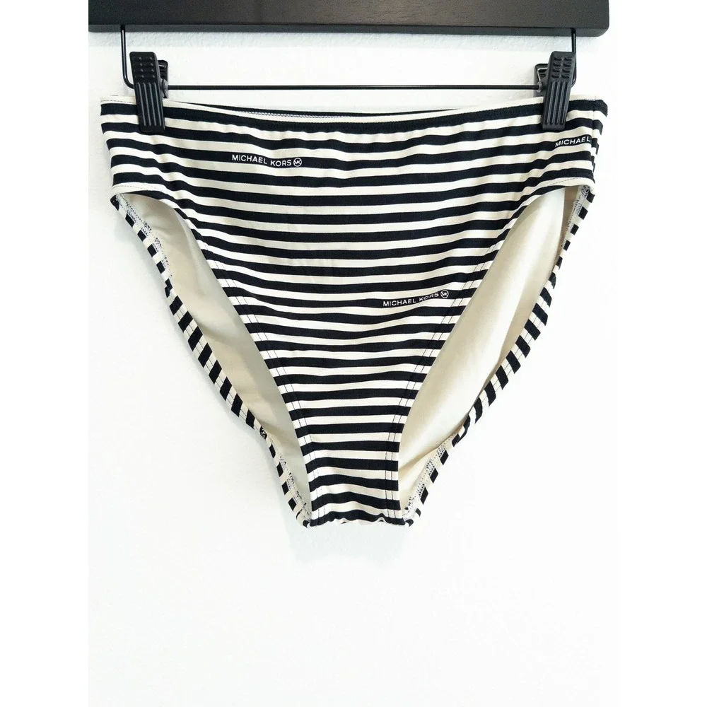Michael Kors Bikini Bottoms Womens L Nautical Euro Summer Black White Stripes